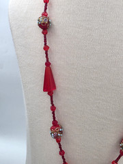 Antique 1920’s Red Ventian Glass Flapper Sautoir Necklace