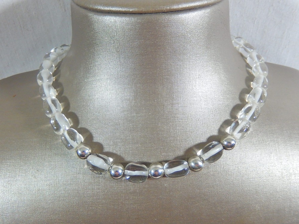 VTG 925 STERLING SILVER CRYSTAL & STERLING BALL BEAD 17″ NECKLACE