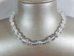 VTG 925 STERLING SILVER CRYSTAL & STERLING BALL BEAD 17″ NECKLACE