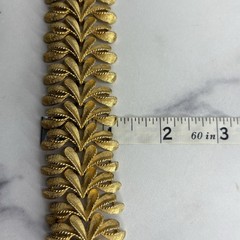 Vintage Signed Francois Brushed Gold Tone Leaf Design Wide Bracelet Safety Chain