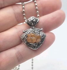Vintage Silver Tone Chain Pedant Pinc Stone Necklace 22in And Matchi Earrings.