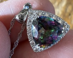 JTV ? VJ Trillion Cut Mystic Topaz 925 Pendant Sterling Silver Necklace AS IS