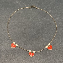 Vintage Triple Heart Choker Necklace Sterling Silver Hearts And Beads, Artisan.