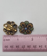 Signed LaVintage China QVC Multicolor Rhinestones Floral Clip On Earrings