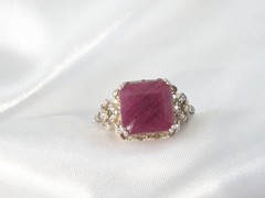 Vintage Sterling Silver 925 Raw Natural Ruby Diamond Ring Size 6