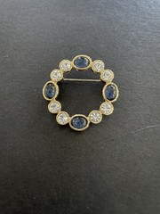 Vintage Blue And White Brooch Gold Tone