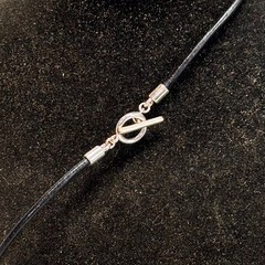 RALPH LAUREN necklace silvertone metal teardrop pendant black cord toggle clasp