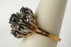 Vintage 14k Gold 2.25 Ctw Sapphire Diamond Cocktail Cluster Flower Ring Sz 7.25