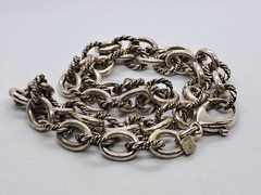Pure .999 SILVER Vintage Bird USA Braided Oval Rolo Link Chain Necklace 18”
