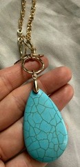 NEW Faux Turquoise Pendant Necklace Big Blue Teardrop Boho Chic Southwestern