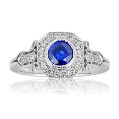Milgrain Art Deco Engagement Ring 2 Ct Lab Created Sapphire 14k White Gold Over