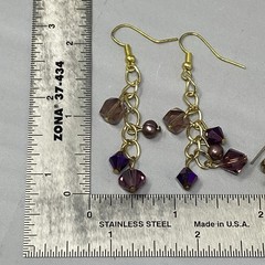 Glass Beaded Dangle Drop Earrings Pair (2) Purple Yellow Fringe Pierced