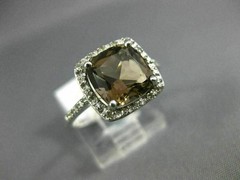 ESTATE 2.30CT DIAMOND & AAA SMOKY TOPAZ 14K WHITE GOLD 3D CUSHION HALO FUN RING