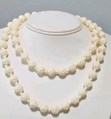 Vtg LOT Graduated Carved Rose Bead Elephant Necklaces Krememtz Rose Brooch ERs +