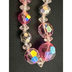 Vintage Beaded Necklace Crystal Pink Clear Aurora Borealis
