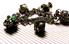 Vintage Etruscan Revival 800 Silver Bracelet With (5) Fob Charms, 7.75″ 51.4gr