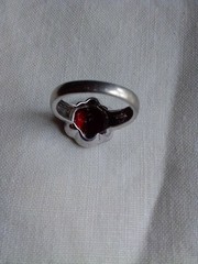 Vintage Estate (925) Sterling Silver Red Garnet Gemstone Scalloped Bezel Ring 7