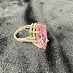 Vtg Sterling Silver Ring .925 Sz 7 Large Marquis Pink Stone Cocktail Statement