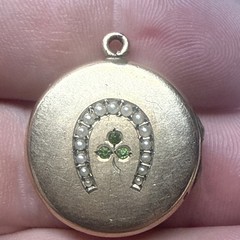 Antique VictorianGold Filled Horseshoe Locket Pendant Good Luck Seed Pearls