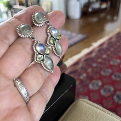 NICKY BUTLER 925 Prehnite, Labradorite & Green Stone Earrings – VTG/RARE
