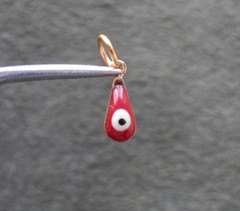 TINY Red Evil Eye Amulet Vintage Goldtone & Glass Bead Charm Pendant
