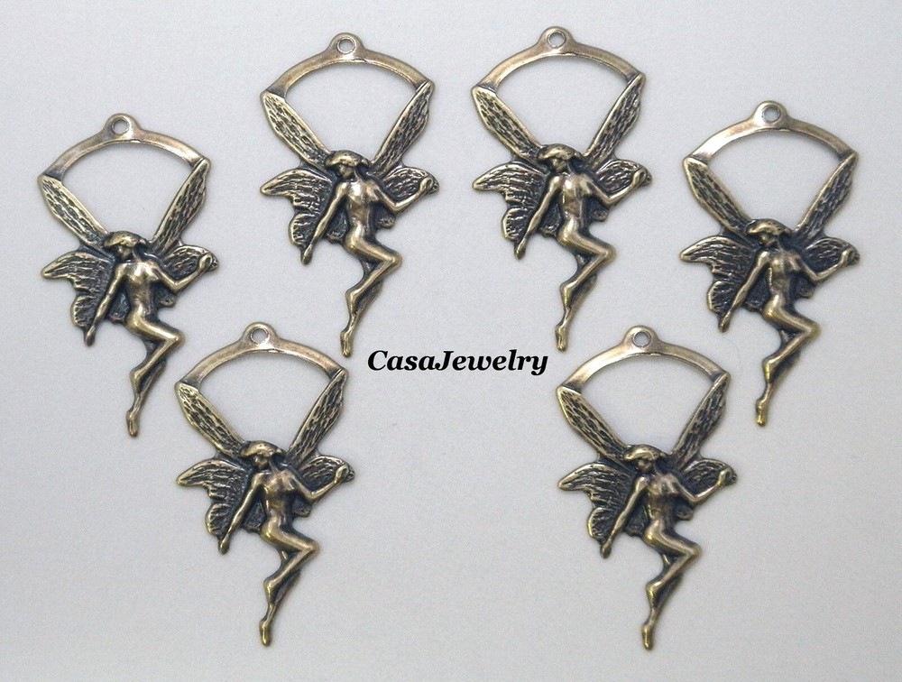 #0449 ANTIQUED GOLD PIXIE/NYMPH W/TOP HANG RING – 6 Pcs