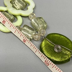 Glass Necklace Green White Beads Wire Wrap Acrylic Flower Y Drop Pendant Boho 18