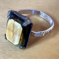 Vintage Hong Kong Large Honey Amber Color Resin Cabochon Ring Size 8.75
