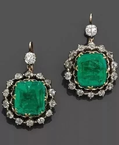 Art Deco Style Lab Created Emerald Diamond Anniversary 14K White Gold FN Earring