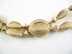 Double Strand GOLDTONE BEADED NECKLACE Vintage Choker Football Beads 15.5 In
