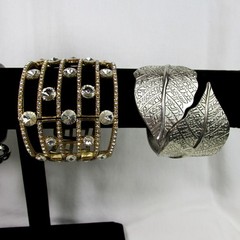 Lot of (4) Mixed Hinged Metal Bangle Bracelets Art Deco Jewelry Resell