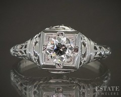 Antique 14k White Gold OEC Natural .28ct Diamond Filigree Solitaire Ring p19370
