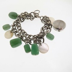 Aventurine Jade Watch Charm Bracelet Silver Tone 7.5 to 8.5 In