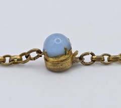 Vintage Blue Glass Pendant Necklace Moonglow Floral Statement Cabochon