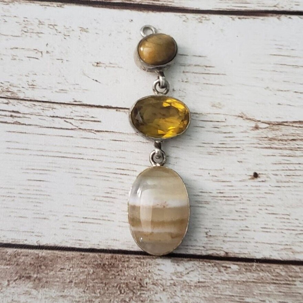 Vintage Pendant Stone Trio Dangle – Tarnished – No Chain Included