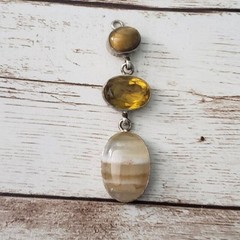 Vintage Pendant Stone Trio Dangle – Tarnished – No Chain Included