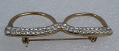 Gold Tone Eye Glasses Frame Brooch Rhinestones 2 inches