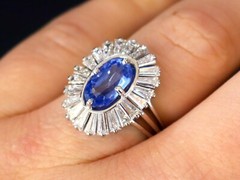 2.75Ct Ceylon Sapphire and 2.88Ct Diamond, 18k White Gold Cluster Ring
