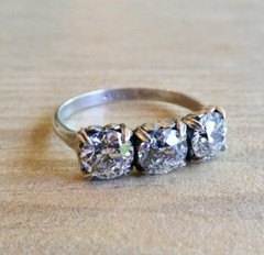 Amazing Art Deco 1.50 Carat Three Stone Trilogy Ring with 3 Old Euro Diamonds