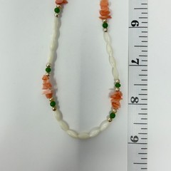 Vintage Beaded Necklace Shell Faux Pearl Orange Stone Chip Twist Clasp 18 Inch