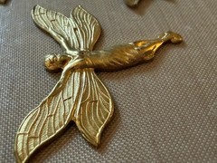 Vintage NOS Brass Fairy Stampings Art Nouveau Winged Nymph Jewelry Findings Lot