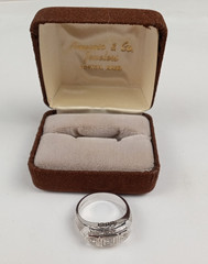 Vintage ArtCrest 14k White Gold 3 Stone Diamond Ring Band Sz 8.5 6.6g in Box