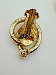 SAC GOLD TONE HOOP DANGLE DROP EARRINGS WOMENS CLIP-ON ROUND SG STATEMENT BOLD