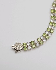Sterling Silver Peridot & White Spinel Double Strand Tennis Bracelet 8.25″