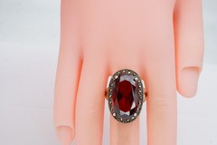 Vintage Sterling Silver 925 Red Cubic Zirconia Marcasite Ring Size 8