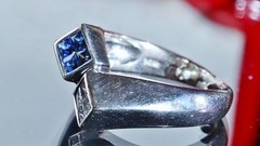 14k white gold sz 2.5 ring 0.32ct natural diamond treated sapphire vintage 4.55g
