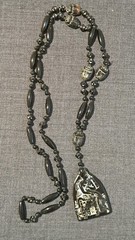 Neiger Brothers art deco black Egyptian Revival flapper knotted necklace