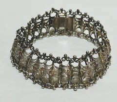 Antique European 800 Silver Filigree Bracelet 7.5 Inches Signed True Vintage