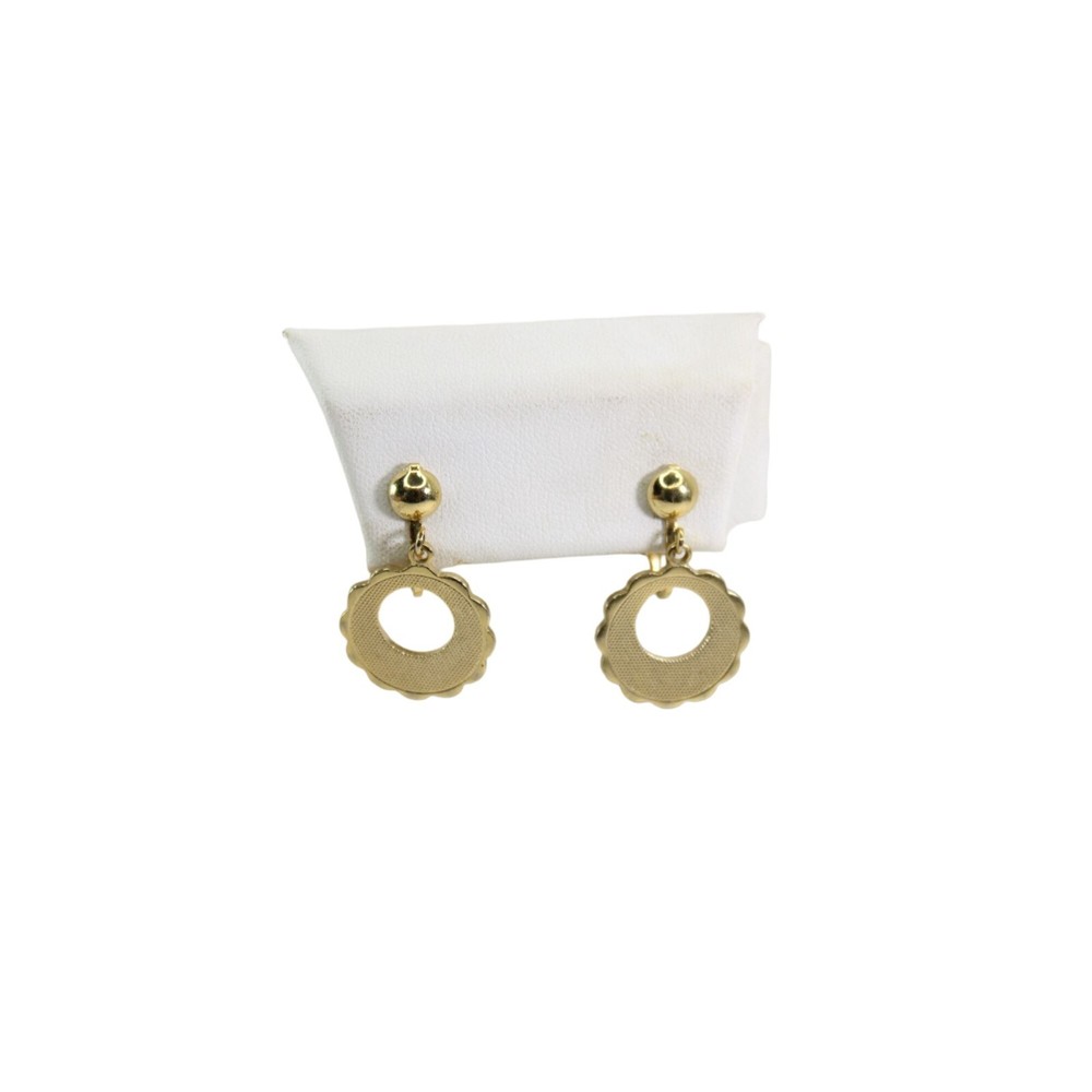 Goldtone Clip On Dangle Earrings Drop Gold Tone Textured Charm 90228