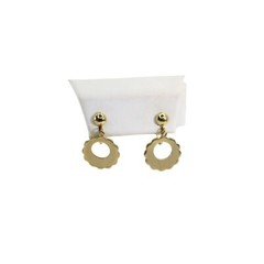 Goldtone Clip On Dangle Earrings Drop Gold Tone Textured Charm 90228